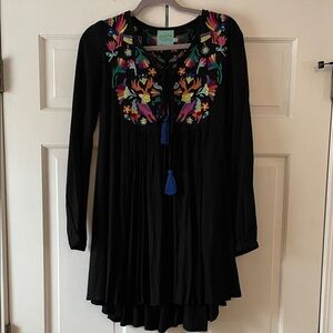 Judith March Black Dress with Multicolor Embroidery